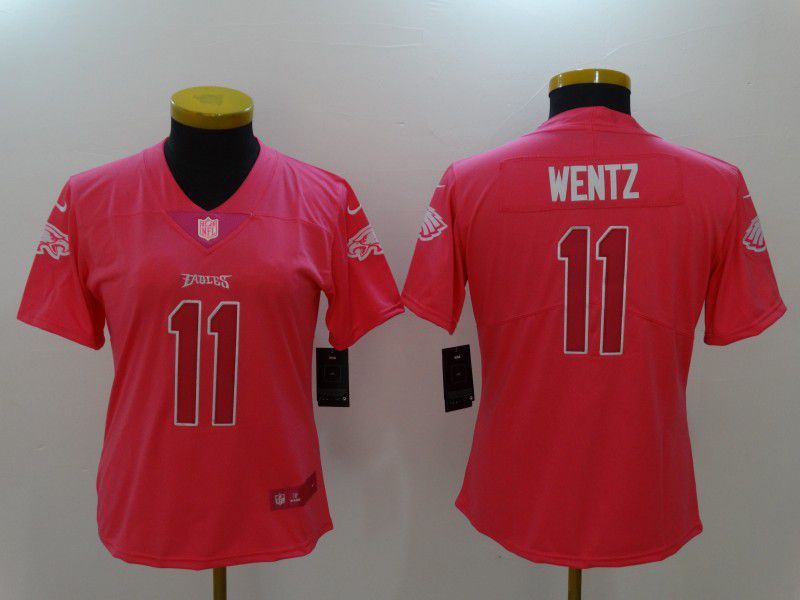 Women Philadelphia Eagles #11 Wentz Pink Nike Vapor Untouchable Limited NFL Jerseys1->->Women Jersey